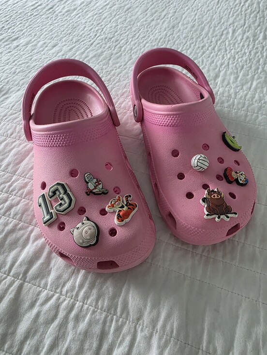 CROCS Shoes - CROCS Woman's Size 8 Pink Clog Sandals with Back Strap and Charms